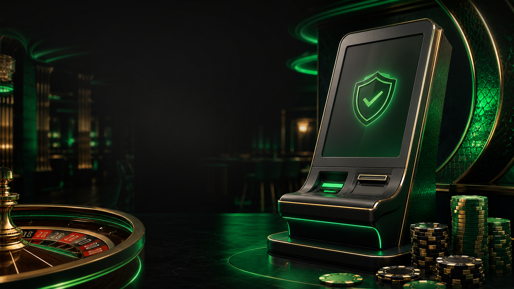 Emerald casino cashier with secure payment terminal